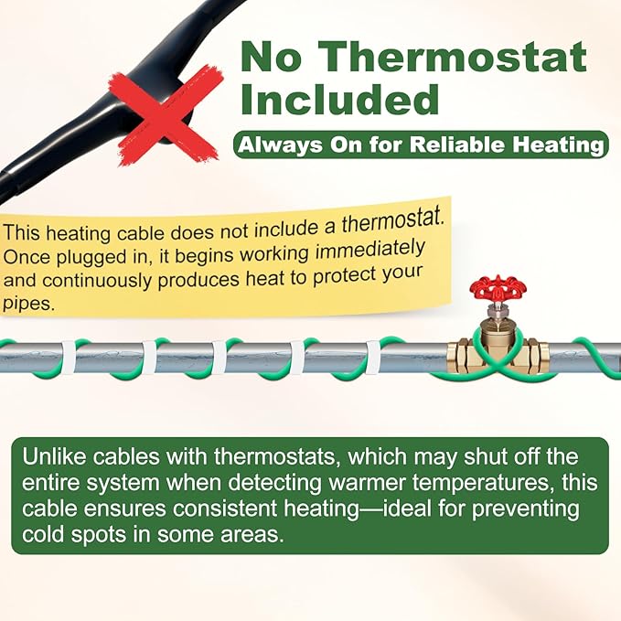 HEATIT Heat Tape for Water Pipe Freeze Protection Self-Regulating Heat Cable for Metal And Plastic Pipes Roof & Gutters De-Icing Heating Trace Tape Anti-Freeze Pipe Heater System 6ft Lighted Plug 16FT