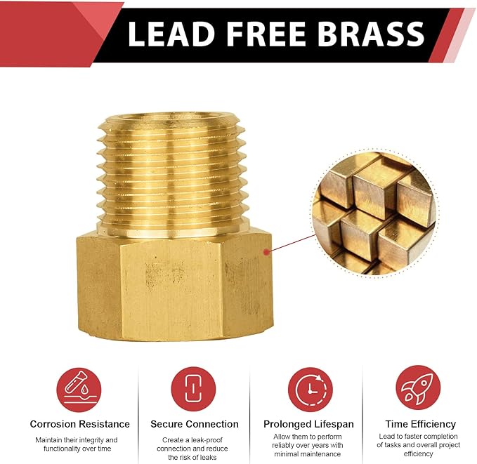 (Pack of 2) EFIELD 1/2" Male Pipe (NPSM) x 1/2" Female Pipe(NPSF) Extension Brass Fitting Adapter, 50MM Length, Hex Connector with Sealing Tape,(NPT136)