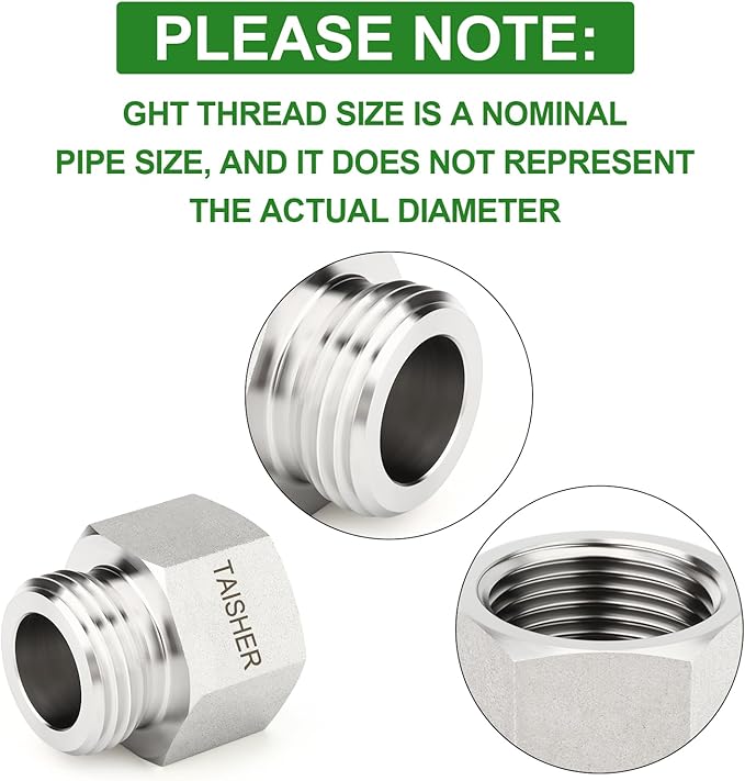TAISHER 5PCS 304 Stainless Steel Garden Hose Adapter, 3/4" GHT Male x 1/2" NPT Female Garden Hose Connector
