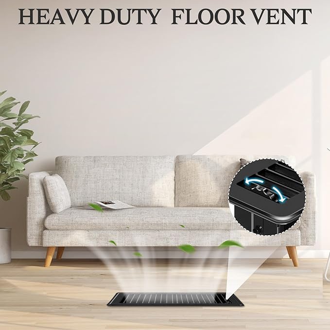 2 PCS Floor Vents Floor Registers 2x10 inch, Heavy Duty Metal Heat Air Vent Covers 2 X 10 with Rust Proof Finish for Home Office Wall Floor Registers Grilles & Vents (2, Black, 2x10 Inches)