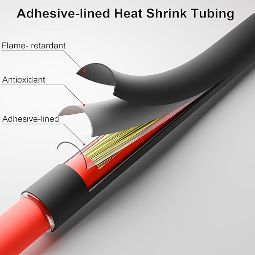 8 FT Diameter 1/2 Inch 3:1 Heat Shrink Tubing Dual Wall Adhesive Lined Marine Grade Electrical Cable Heat-Shrink Insulation Wrap Tube(Black-4Ft, Red-4Ft)