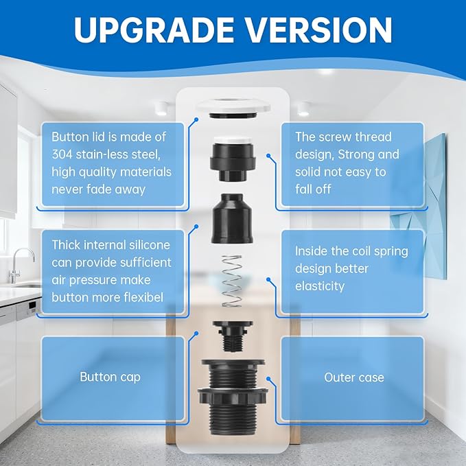 Garbage Disposal Air Switch Kit Sink Top Waste Disposal Long Stainless Steel White On/Off Air Button Food and Waste Disposals Part by Briidea, UL Listed