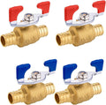 4PCS Foskan 3/4" PEX Crimp Ball Valve, Brass Full Port Shut-off Valve with Blue/Red Butterfly Handle for Portable Water Poject