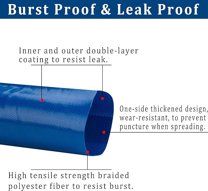 2 in x 50 ft Pool Backwash Hose Heavy Duty Drain Discharge Double PVC Lay flat General Purpose Vinyl Hose, Burst Resistant for Water Transfer Sump Pump Pool Filter (2in 50ft fiber reinforced hose)