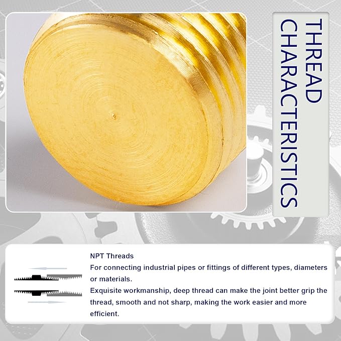 ChillWaves Brass Pipe Fitting, Internal Hex Head Socket Pipe Plug Fitting 1/8" NPT Male Thread Adapter(12-PACK)