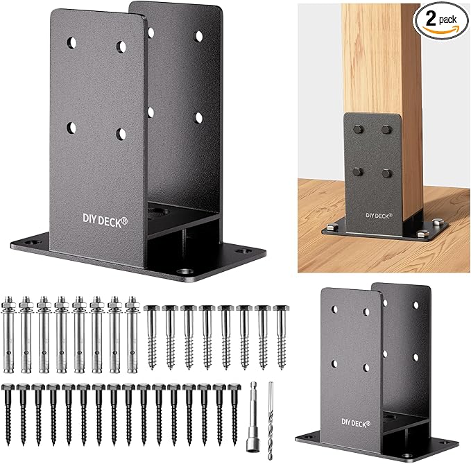 4x4 Wood Post Base (Internal Size 3.6" x3.6 ) Heavy Duty Stainless Steel Powder-Coated Post Anchor with Air Flow Channel Fence Post Anchor Base for Deck Railing, Pergolas, Fence Pillar, 2Pack