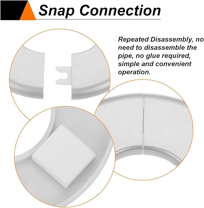 HARFINGTON 4pcs Wall Split Flange 17mm/0.7" Self-Adhesive Plumbing Cover Plates ABS Plastic Round Escutcheon Plate Buckle Design for Water Pipe Bathroom Kitchen Decoration, Silver Tone