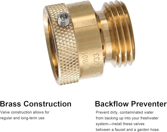 3 Pack SUNROAD Lead-Free Brass 3/4" Inch MHT Hose Bibb Connector Backflow Preventer Vacuum Breaker,Check Valve For Garden Spigot RV Hose Connection,Anti-Siphon Fitting with extra set screws