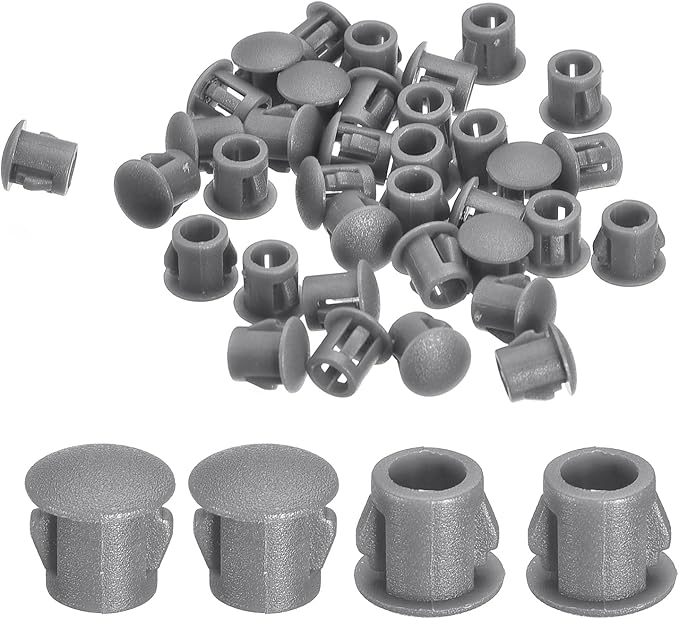 uxcell 58Pcs 6mm(1/4") Nylon Hole Plugs, Flush Type Panel Round Snap in Fastener Knockout Locking Plugs for Furniture Insert End Caps Panels, Gray
