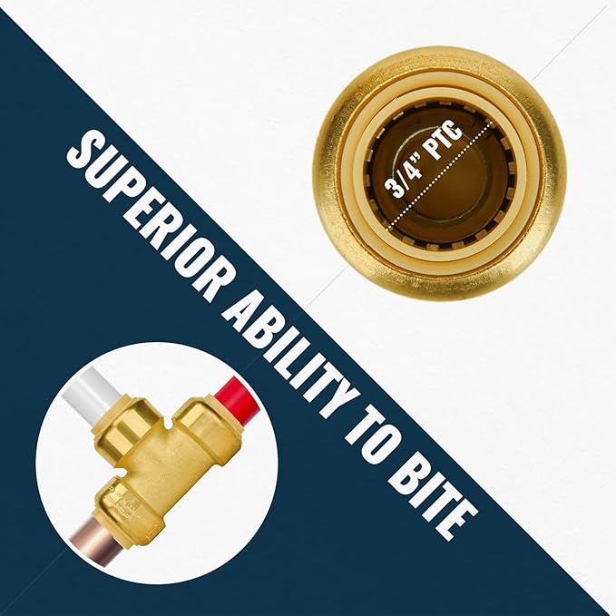 SUNGATOR Push Pex Fittings 3/4 Inch, 5 Each Coupling and Elbow, Tee (2 PCS), No Lead Brass Push-to-Connect Plumbing Fittings for Pex Pipe, Copper, CPVC, with 1 Disconnect Clip, Pack of 12