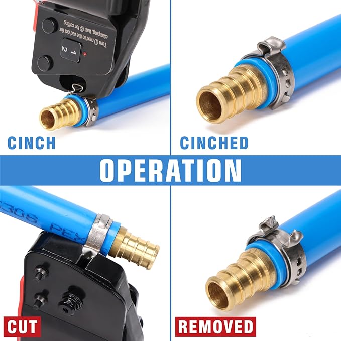 iCrimp ICP-BJ03 PEX Clamp Tool for Cinch and Removal of 3/8-in, 1/2-in, 3/4-in and 1-in PEX Clamp Rings, One-handed PEX Crimping Tool