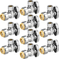 10pcs Stop Valves, 1/2" × 3/8" Angle Stop Valve, 1/2" PTC Input, 3/8" OD Compression Output, Push to Connect, 1/4 Turn, Chrome Plated Brass for Faucet, Toilet Valves, No Lead
