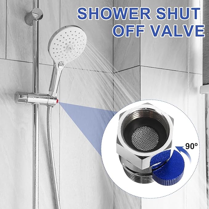 uxcell 2 Set G1/2" Female x Male Shower Shut Off Valve, Brass Water Flow Control Valve for Shower Head with Hose Flow Restrictor, Red/Blue