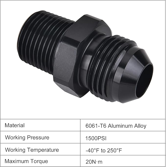 EVIL ENERGY 10AN Male Flare to 1/2" NPT Pipe Fitting Adapter Aluminum Straight Black
