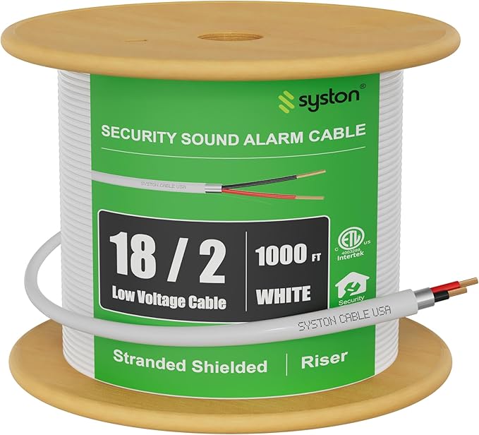 SYSTON 18/2 Fire Security Burglar Station Sound Alarm Control Cable Wire, Riser-Rated CMR/CL3R Shielded 100% Copper Stranded UL/ETL,UV Resistant RoHS for Indoor/Outdoor Low Voltage Applications Use