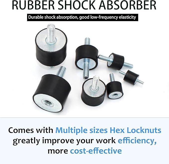 4 Pcs M10 40 x 30 mm Rubber Isolator Mounts Double Studs Shock Absorber with 8 Pcs Locknuts, Cylindrical Anti Vibration Isolation Damping Mounts for Compressor Pump Generator Motor Engine