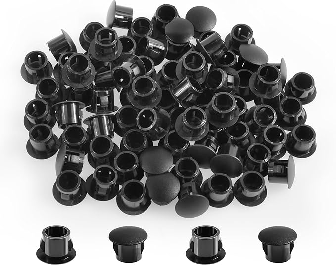 50 Pcs OD 0.307"(7.8mm) Black Hole Knockout Locking Plugs,Plastic Nylon Round Drilling Hole Plugs,Flush Type Panel Round Snap in Fastener,Tube Fastener Cover for Furniture Insert End Caps