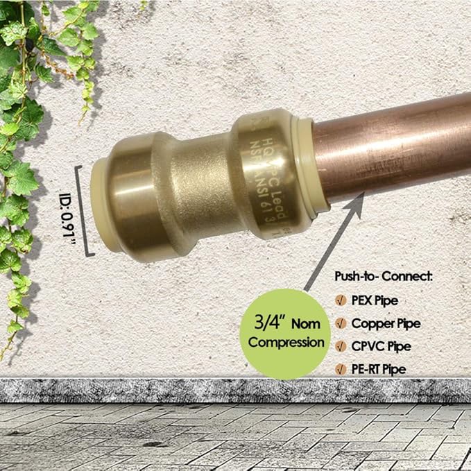 HQMPC Pex Fittings 3/4 inch Straight Coupling Push Fit PEX Fitting, Push-to-Connect Copper, CPVC Brass Plumbing Fit (12PCS, 3/4 Inch)