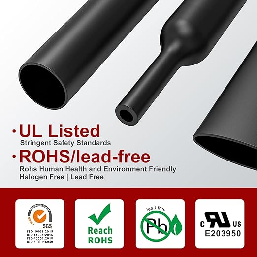 Chanzon 4:1 Ratio 1-1/2" (40mm) Heat Shrink Tubing - Marine Grade Waterproof Adhesive Lined - 4Ft Roll (1.22M Total Length) Black Polyolefin Sleeving Wrap Shrinking 4 to 1 Ratio 1pcs