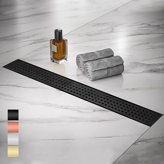 Linear Shower Drain 32 Inch Rectangular, SUS-304 Stainless Steel Black Shower Drain, 51L/Min Fast Drainage Floor Linear Drain, US Standard CUPC Certified, Matte Black, SD-112-32B