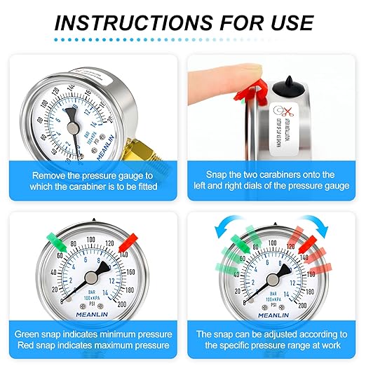 MEANLIN MEASURE 0~200Psi Dry Pressure Gauge Stainless Steel 1/4" NPT 2" FACE DIAL Waterproof for Air Compressor Air Regulator Water Filter Lower Mount (with 2PCS Snaps)
