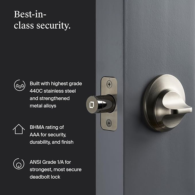 Level Lock (Matter) Smart Lock - World's Smallest, Most Beautifully Designed Matter-Over-Thread Deadbolt - Level App for iOS & Android | Works with Apple Home (Satin Nickel)