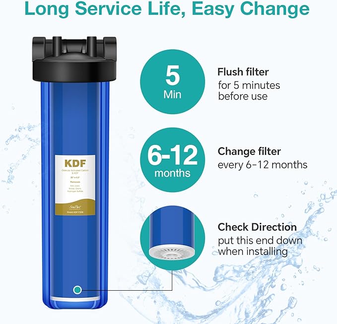 SimPure Whole House Water Filter Cartridges 20" x 4.5" GAC/KDF Carbon and Heavy Metal Filter, For DB20P, WHB20, FG25B-KS, WGB32B-KS, ‎FLTWH2045K, 2 Pack