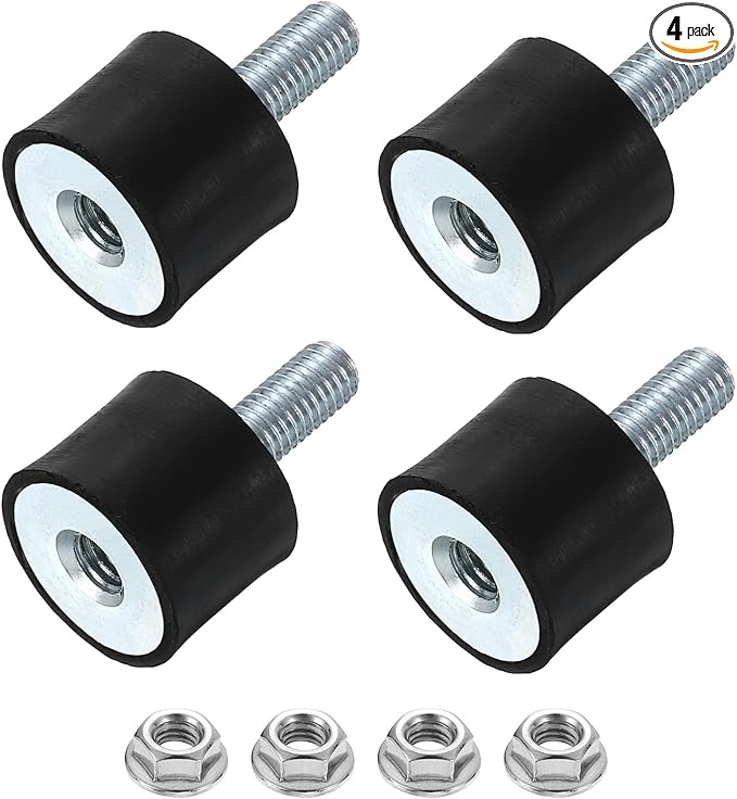 uxcell M8 Rubber Mounts, 4Pcs 25x20mm(DxH) Rubber Cylindrical Anti Vibration Isolator Shock Absorber with Lock Nut for Car Bobbin Generator Air Compressors