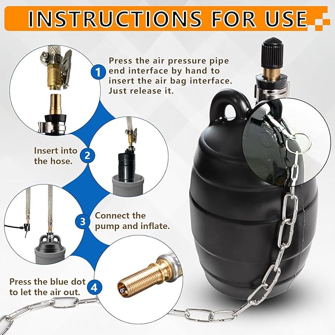Test-Ball Pipeline Plugging Air Bag,Sewer Test Plug，Water Shut Off Airbag, Rubber Plumbing Balloon，Inflatable Pipe Test Plug，Used for Drainage Pipe, Sewage Pipe Temporary Water Blocking (4 Inchs)