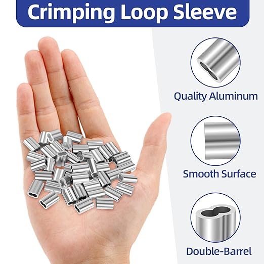 1/16"(1.5mm) Aluminum Crimping Loop Sleeve, Wire Rope Sleeve, Cable Crimps Sleeves, Cable Ferrules for Wire Rope and Cable Line End, 250 PCS