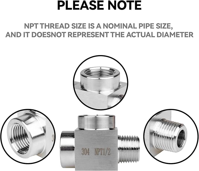 1 piece 1/8 npt tee Fittings, npt 1/8 tee Female to Male, 3Way Connector, Fabricate of 304 Stainless Steel.