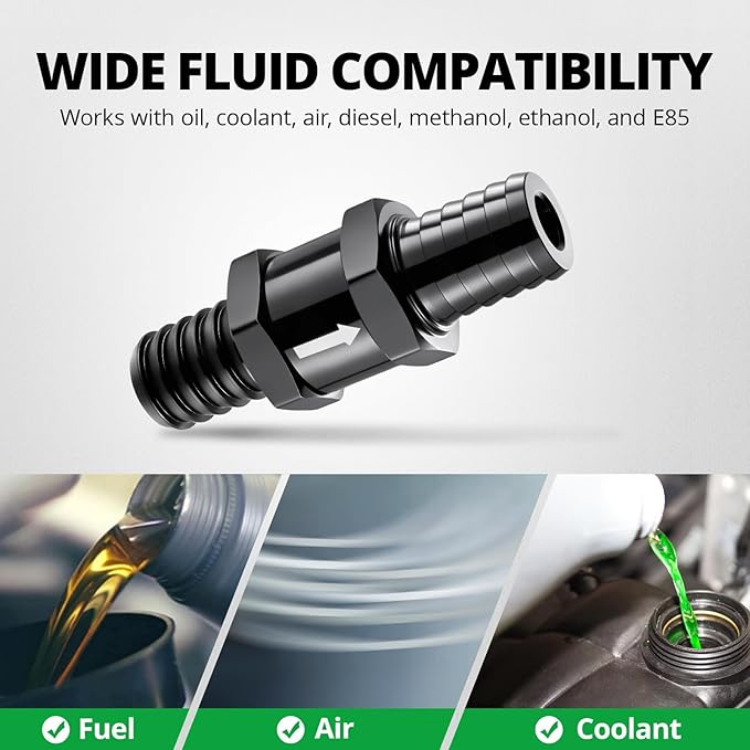 EVIL ENERGY 1/2" (12mm) Check Valve, 3 Pcs Aluminum One Way Fuel Check Valve for Gasoline, Diesel & Coolant with Universal Hose Clamps, Black