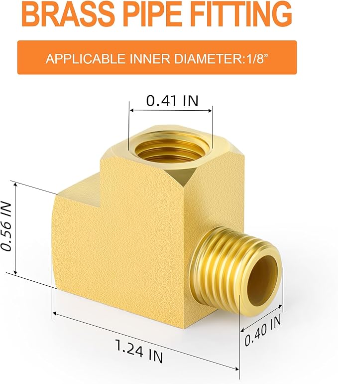 GASHER 5Pcs Brass Tee Fitting, 1/8" FNPT x 1/8" FNPTx 1/8" MNPT Pipe Fittings, Male Run Tee