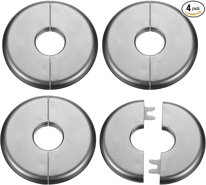 HARFINGTON 4pcs Wall Split Flange 22.5mm/0.9" Self-Adhesive Plumbing Cover Plates ABS Plastic Round Escutcheon Plate Buckle Design for Water Pipe Bathroom Kitchen Decoration, Gray