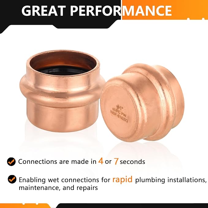 100-Pack HeSun Copper Press End Cap(Plug), 1" Pressure Fittings, Press Fit for Copper Tube Connection(PRESS021-100)