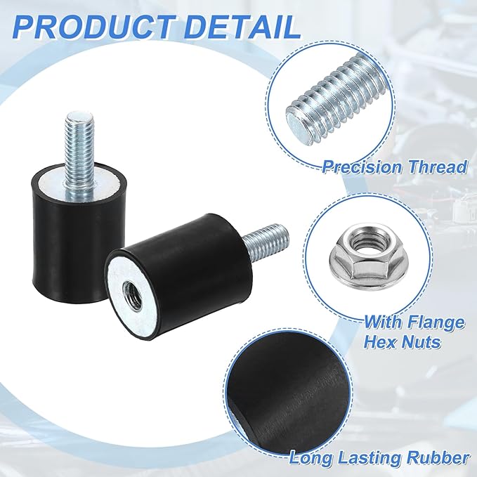 uxcell M8 Rubber Mounts, 4Pcs 24x30mm(DxH) Rubber Cylindrical Anti Vibration Isolator Shock Absorber with Lock Nut for Car Bobbin Generator Air Compressors