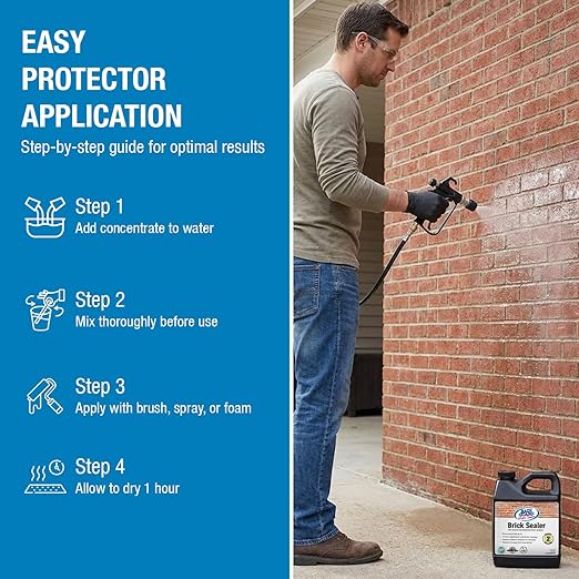 Rainguard Water Sealers Brick Sealer, Penetrating Protection Against Rain and Moisture Damage, for All Brick and Mortar Surfaces, Silane/Siloxane Waterproofer, Natural Finish, Makes 2 Gallons