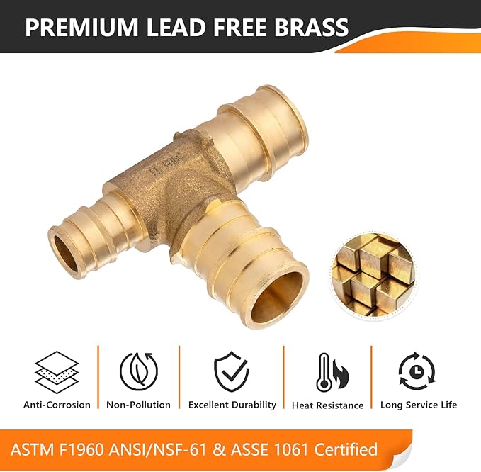 40-Pack HeSun PEX-A Fitting, 3/4"x1/2"x3/4" Expansion Tee, PEX Expansion Fitting Tee, ASTM F1960(PEX1960046-40)