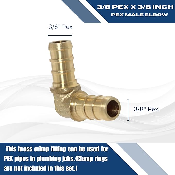 XFITTING Pex 3/8 Inch x 3/8 Inch Pex Elbow Brass Crimp Fitting, 25-5-8=5X, 5 Pieces