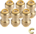 6 Pack 3/4 Inch Pushfit Straight Coupling, PEX Brass Push-fit Coupling with Disconnect Clip, Push-to-Connect Plumbing Fittings for PEX, Copper, CPVC