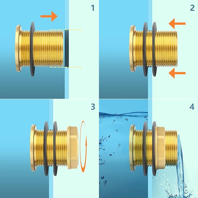 GASHER 2PCS Brass 1" Female 1-1/4" Male Bulkhead Tank Connector Adapter Fitting with Rubber Ring
