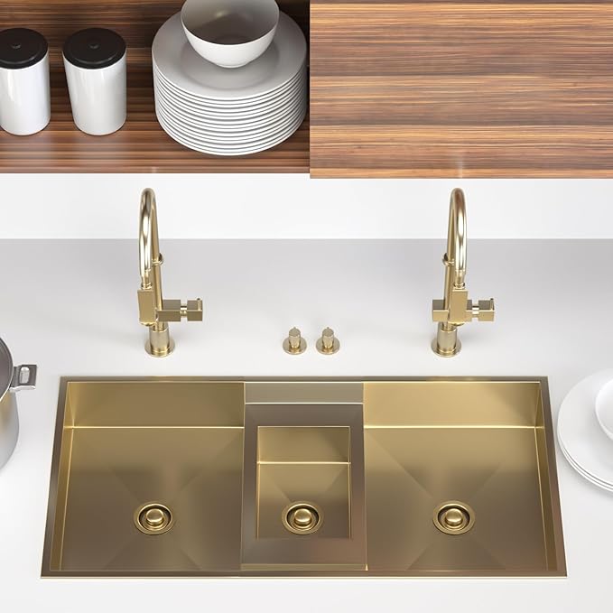 Kitchen Sink Garbage Disposal Flange and Sink Stopper,fit Stainless Steel 3-1/2 inch Standard Sink Drain Opening Kitchen Sink Replacement Accessories (Gold Bright)