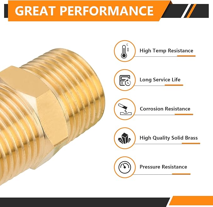 30-PCs HeSun Brass Hex Nipple Pipe Fitting, 3/8" NPT Male x 3/8" NPT Male Nipple Pipe Adapter(NPT012-30)