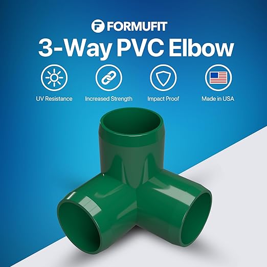 FORMUFIT 1/2” 3-Way Elbow Furniture Grade PVC Fitting in Green, Made in USA, UV-Resistant, Impact-Proof, 0.840” Actual Socket Diameter (Pack of 10)