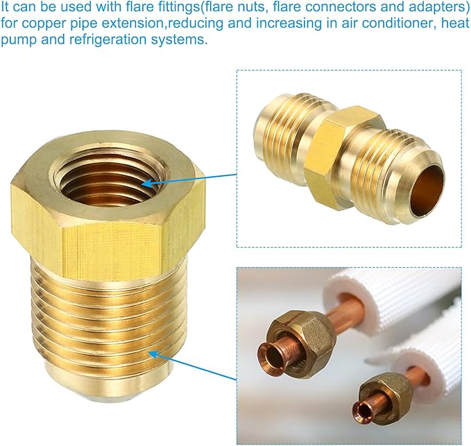 Patikil 1/2 Inch Female x 3/8 Inch Male Flare Connector, SAE 45 Degree Flare Brass Adapter for Air & Gas Line, HVAC