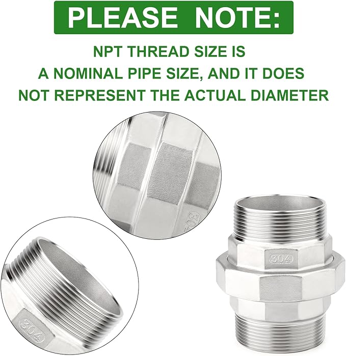 TAISHER 1PCS 304 Stainless Steel Union，3" NPT Male x 3" NPT Male Cast Pipe Fitting