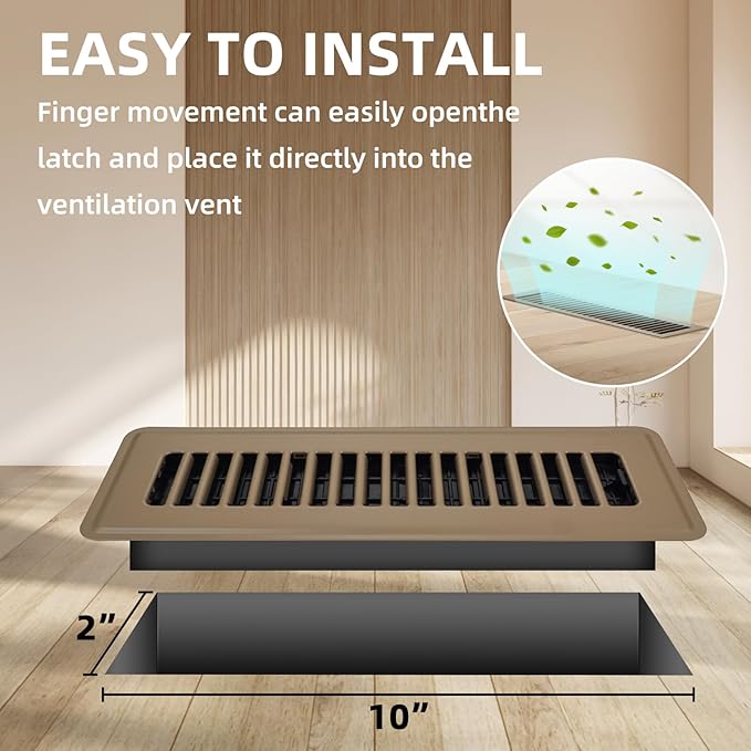 Floor Register 2x10, 4 Pack Floor Vent Covers for Home Floor Heavy Duty Steel Walkable Floor Vents Air Vent Covers for Sidewall and Floor, Brown