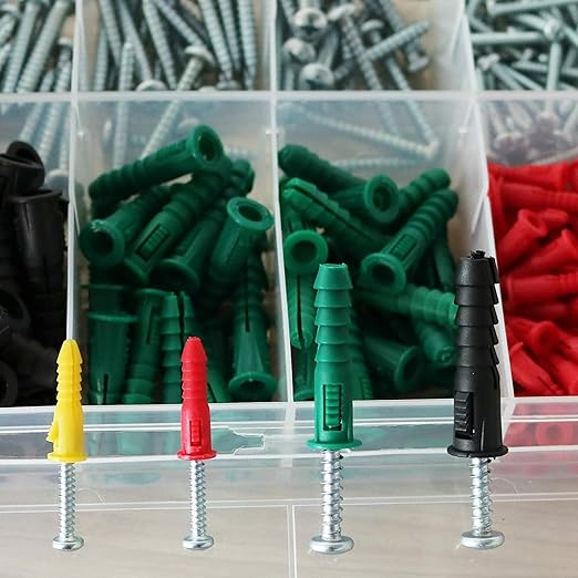 T.K.Excellent Plastic Drywall Anchors and Screws Kit, Ribbed Anchors Assortment Screws Kit, Wall Anchor Kit 400Pcs