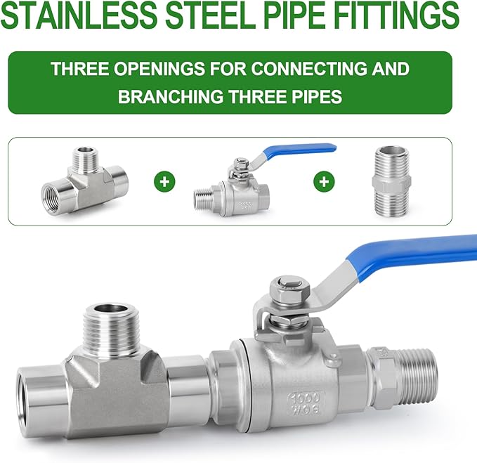 TAISHER 1PCS Forging of 316L Stainless Steel Tee Pipe Fittings, 3/8" NPT Female x 3/8" NPT Male x 3/8" NPT Female Pipe Fittings, Male Branch Tee