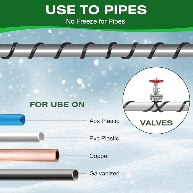 100FT Heat Tape for Water Pipes, -40°F Anti-Freeze De-Icing Heating Tape, Pipe Insulation Heating Cable for Insulation/Roof Snow Removal, Gutter Heating Cable, Heated Water Hose 120V 5W/ft